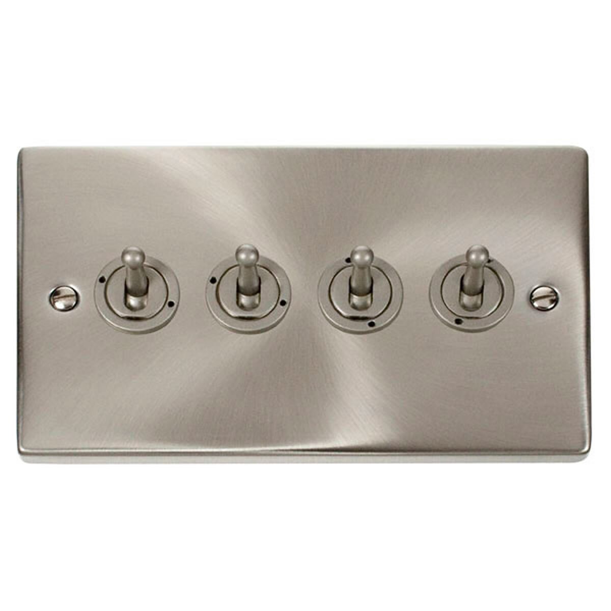 SE Home Satin / Brushed Chrome 4 Gang 2 Way 10AX Toggle Light Switch in Metallic Silver