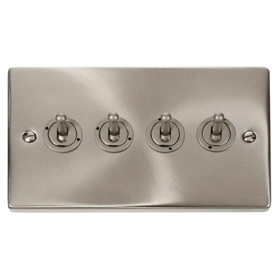 image 1 of SE HOME Satin Brushed Chrome 4 Gang 2 Way 10AX Toggle Light Switch | Chrome | Satin Chrome