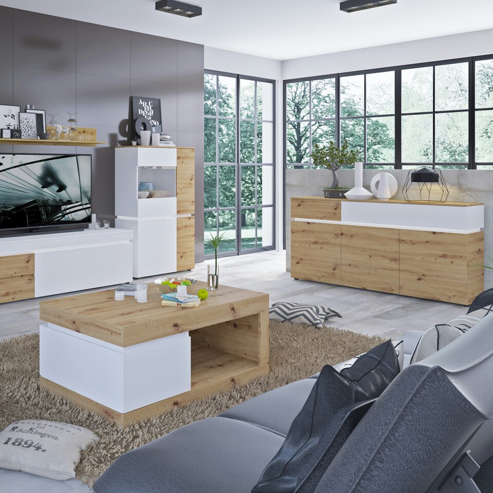 image 1 of Luci 6 Door Cabinet (including LED lighting) in White and Oak