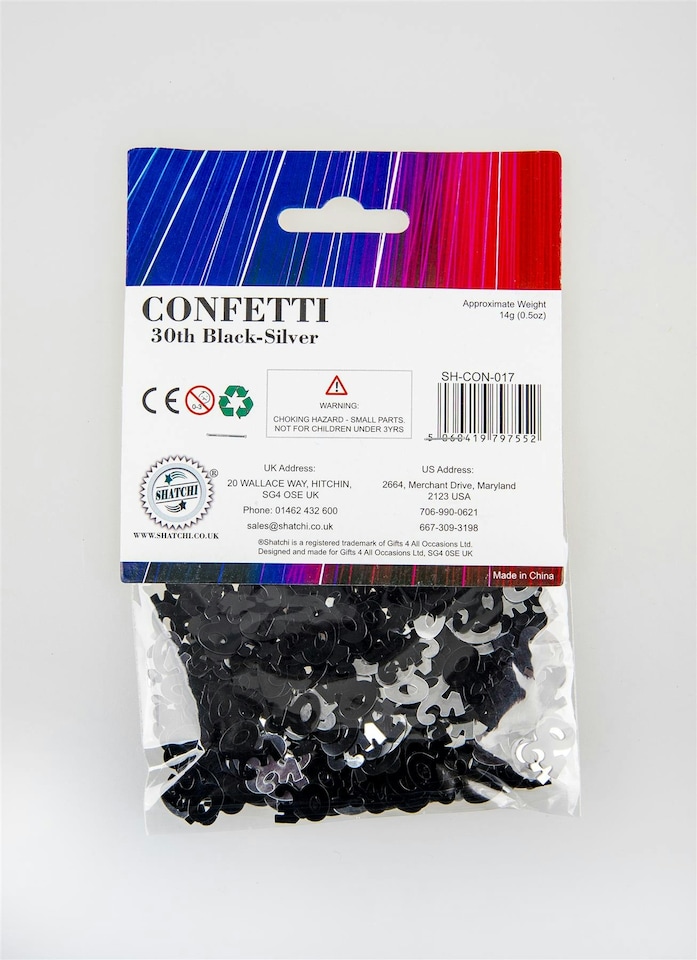 image 1 of 4 Packs 14g 30th Black Happy Birthday Confetti