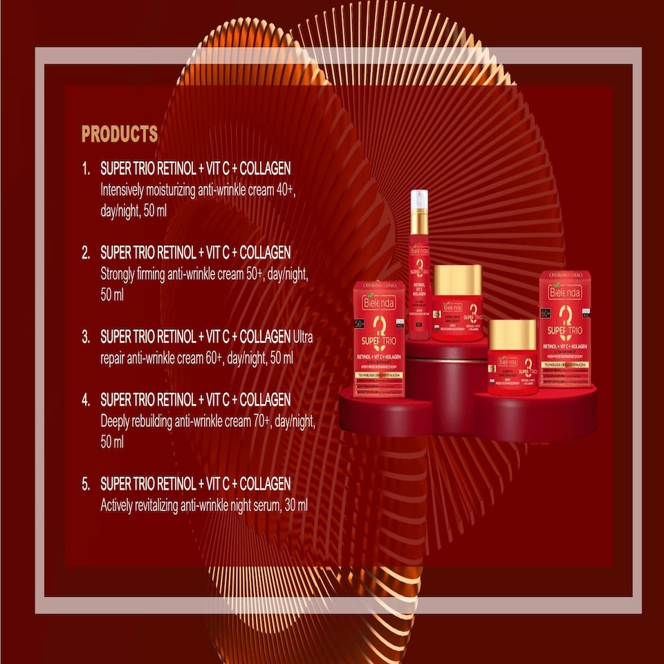 image 1 of Bielenda Super Trio Retinol + Vit C + Collagen Deeply Rebuilding Anti-Wrinkle 70+ Cream 50ml