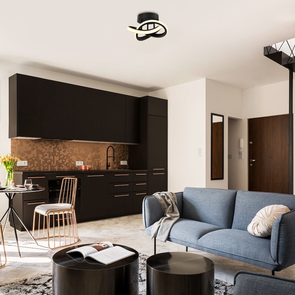 image 1 of Modern LED Black Ceiling Light with Swirl Thick Metal Strip Creates 1253 Lumens | Black | Black | 1