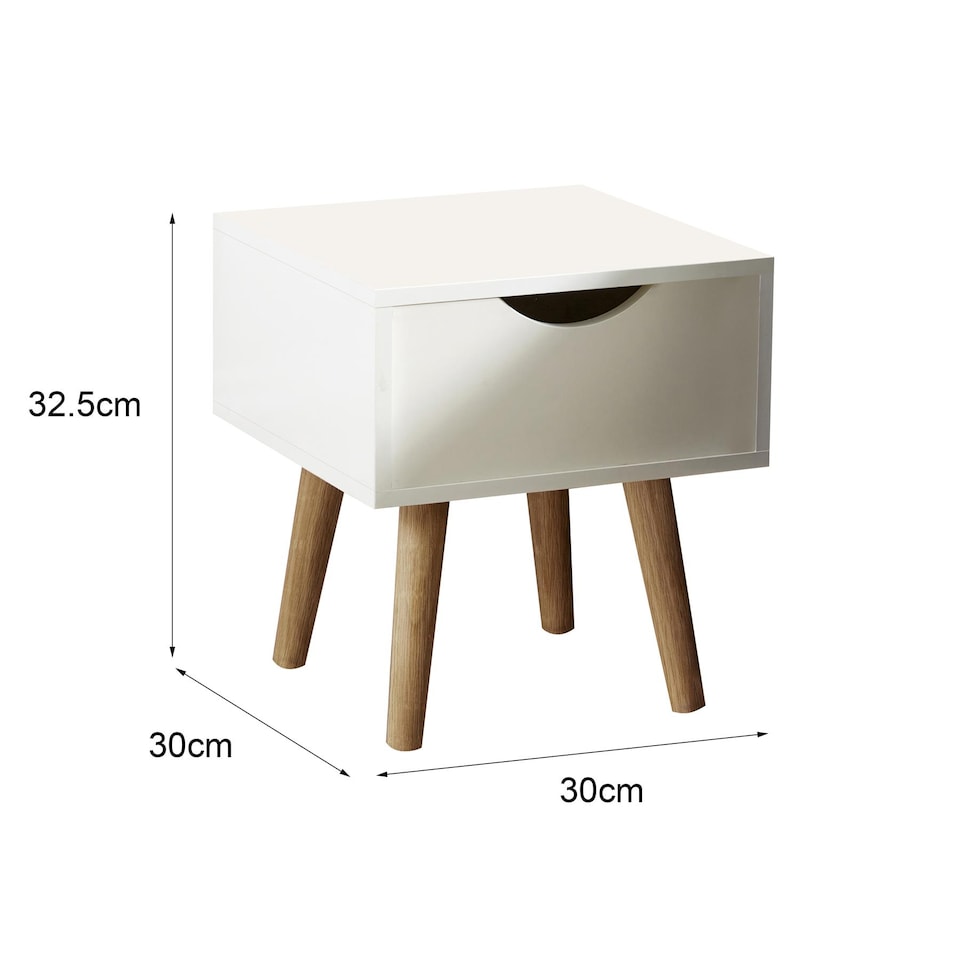 image 1 of Bedside Cabinet White 1 Drawer Bedroom Side Table For Storage Wooden Legs Modern