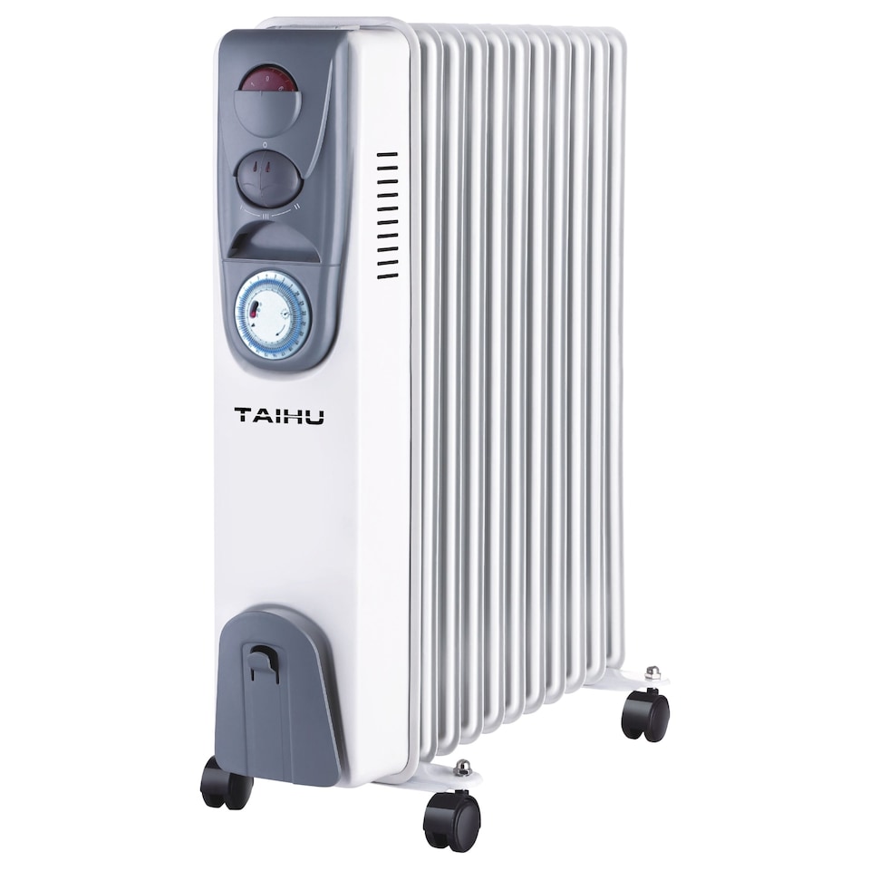 image 1 of TAIHU Oil Filled Radiator, 11 Fins, 2500W, Portable, Timer, White - 11OH2500W14