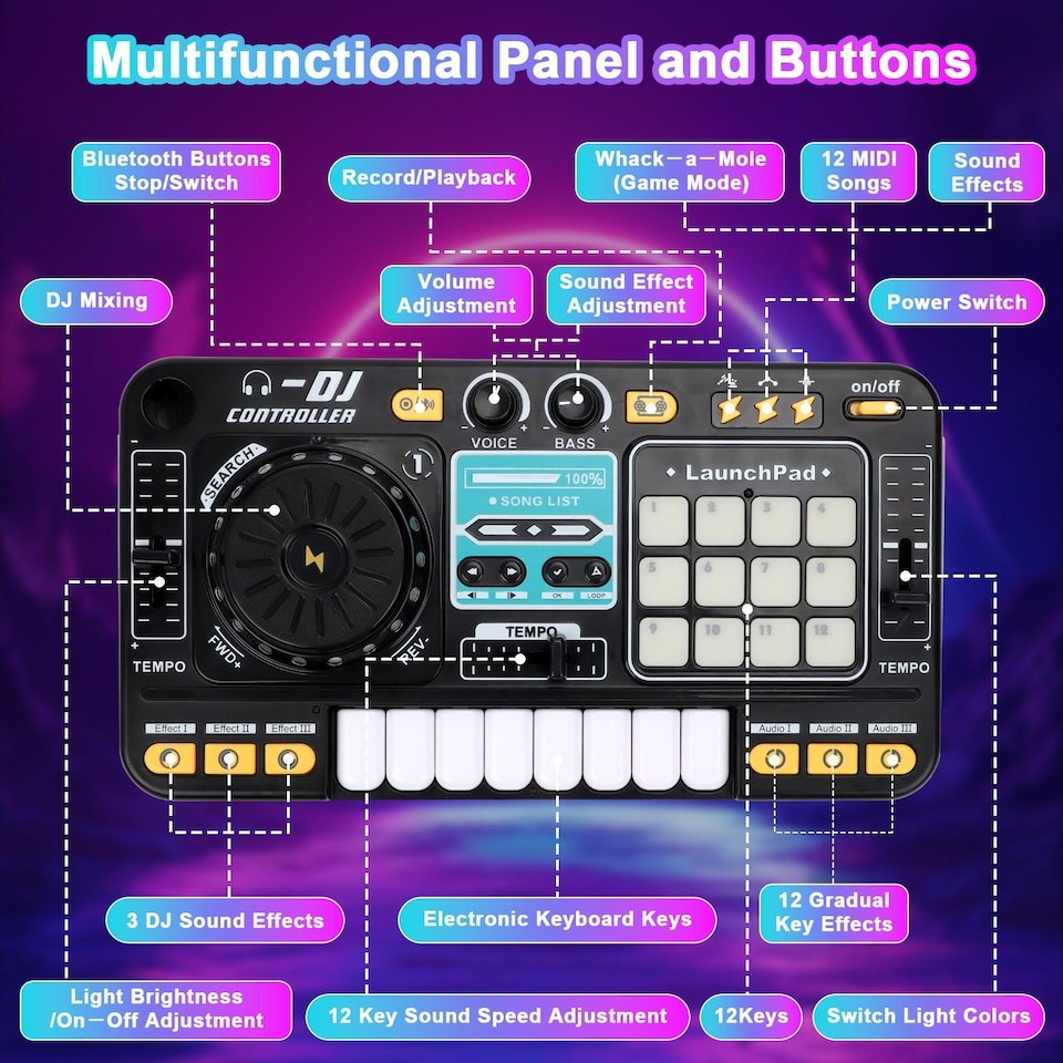 image 1 of Kids DJ Music Mixer Table Set – Interactive Musical Toy with Microphone, Disco Lights & 100+ Sounds