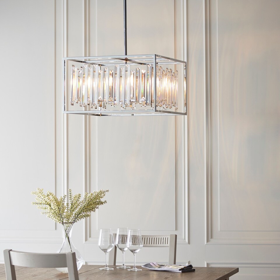 image 1 of Acadia 6 Light Ceiling Pendant Chrome Plate & Clear Crystal Glass, E14