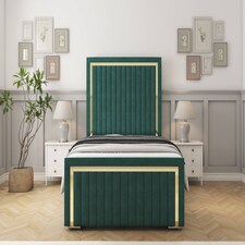 Sloomy Boston Gold Emerald Plush Bed Frame With Mattress With 50" Upholstered Headboard 4' Small Double
