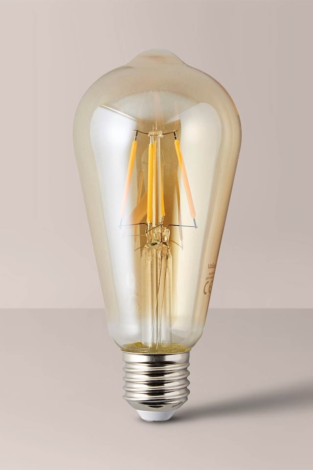 image 1 of ValueLights E27 Pack of 5 4W Dimmable Amber Filament Pear Shaped Warm White LED Bulbs | Clear
