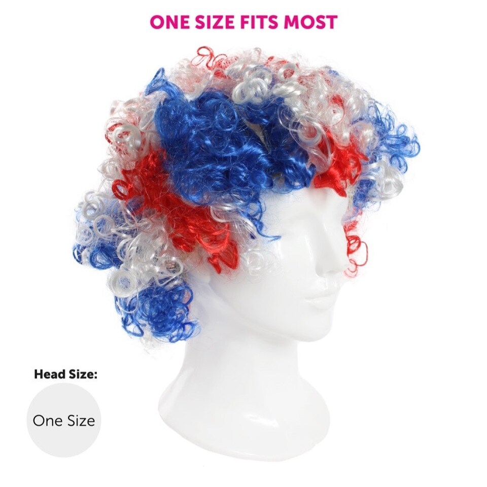 image 1 of Pack of 12 Union Jack Curly Wig Red | One Size