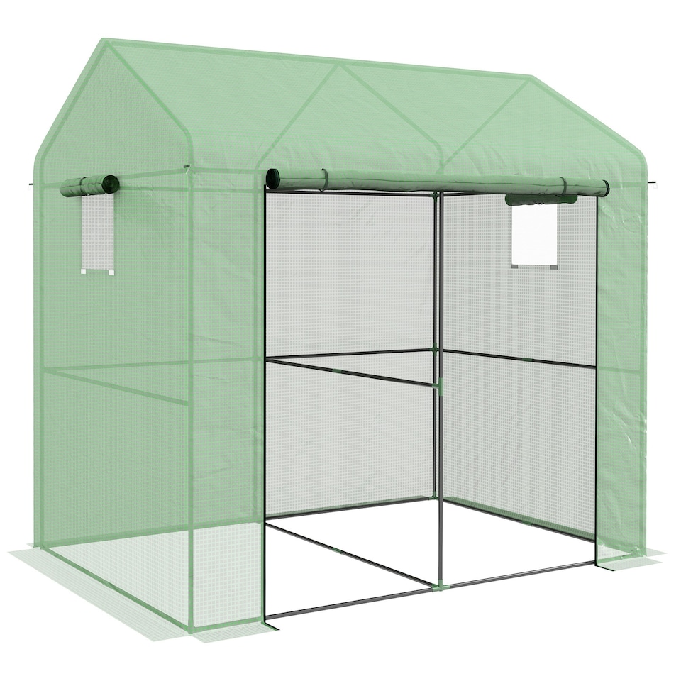 image 1 of Outsunny Walk-in Green House with Roll-up Door and Mesh Windows