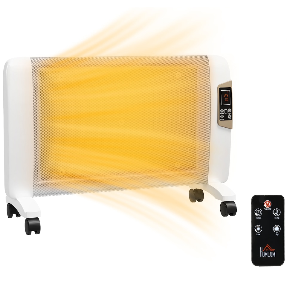 image 1 of HOMCOM Mica Electric Space Heater, Portable Heater for Home with 2 Heat Settings, Living Room, Study, Garage, Adjustable Temperature 18-30C, 1000W2000W, White