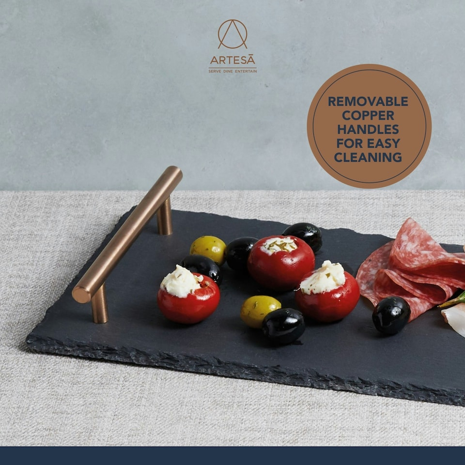 image 1 of Artesà Hand Finished Serving Platter with Copper Handles