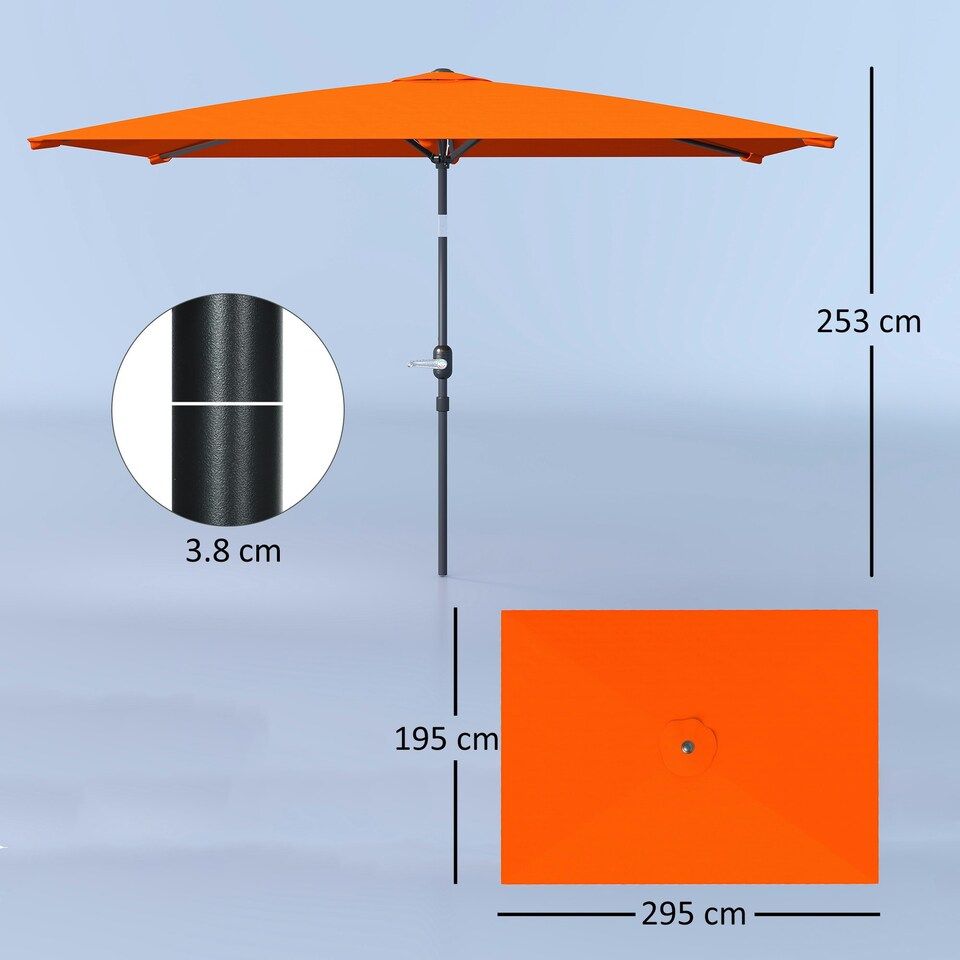 image 1 of Outsunny 3x2m Garden Parasol Canopy Tilt Crank 6 Ribs Sun Shade Orange