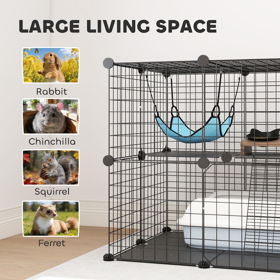 image 1 of PawHut Indoor Cat Cage with DIY Customizable Design Black | Black | Black | S