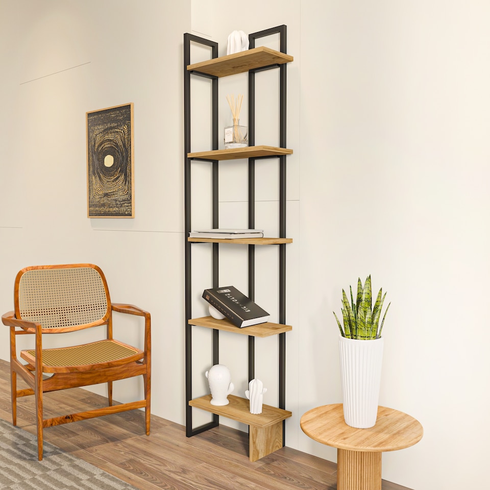 image 1 of Decorotika Alice 180 cm 5-tier Metal Frame  Corner Bookshelf  - 45 cm W x 19.6 cm D x 180 cm H