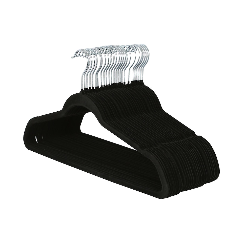 image 1 of Harbour Housewares Non-Slip Velvet Hangers - 45cm - Black - Pack of 25