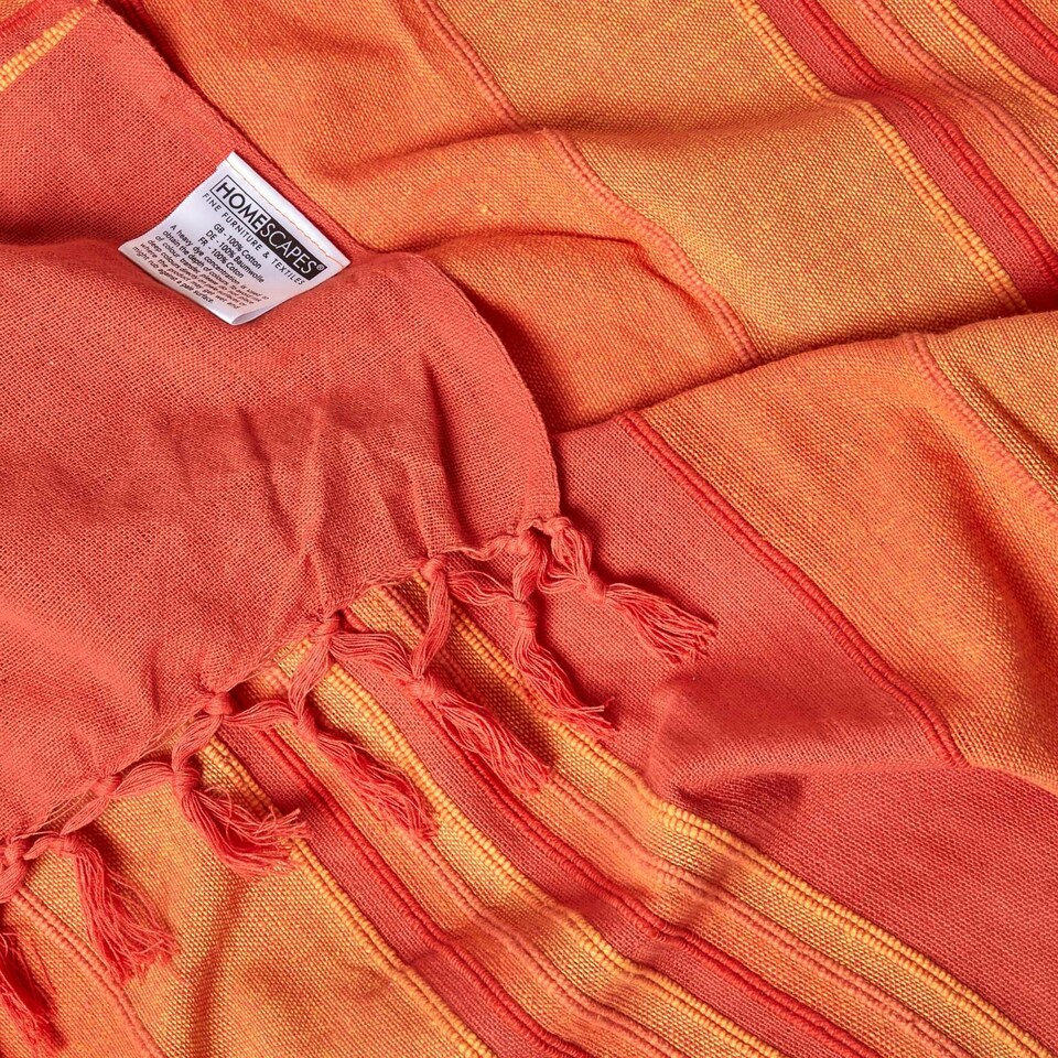 image 1 of Homescapes Cotton Morocco Striped Terracotta Throw - 255 x 360 cm Orange