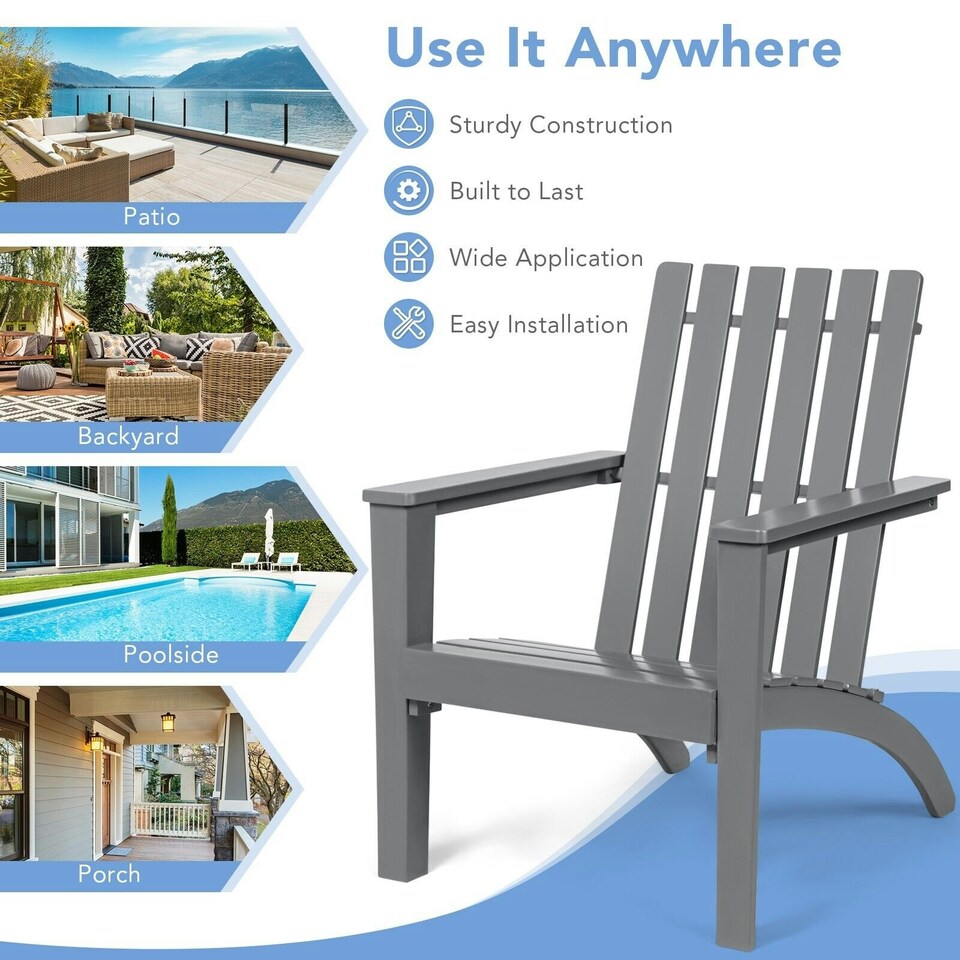 image 1 of COSTWAY Wood Adirondack Chair Outdoor Patio Chair Grey Grey