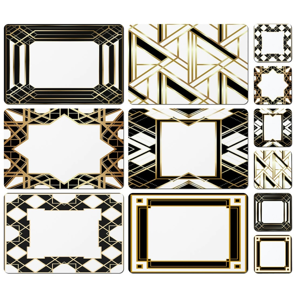 image 1 of Art Deco in Black & Gold Collection (Placemat & Coaster Set)