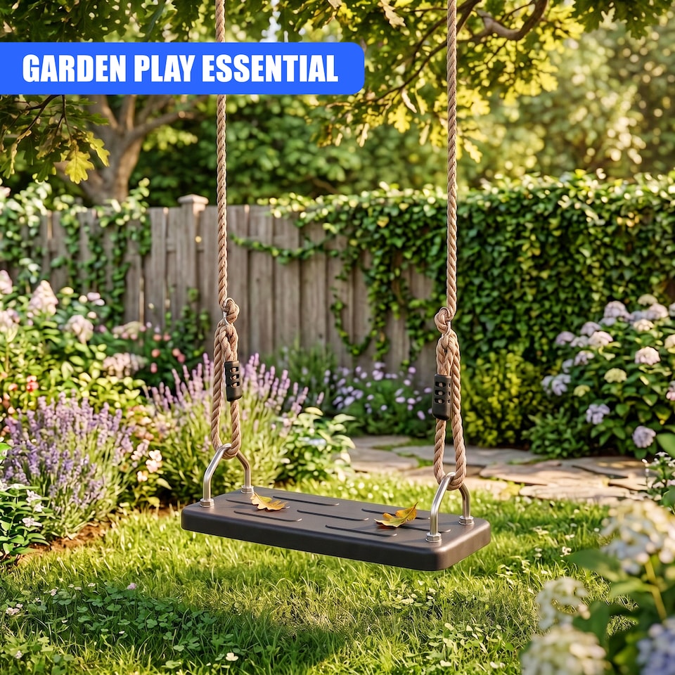 image 1 of The Magic Toy Shop Deluxe Kids Swing Seat Heavy Duty Outdoor Adjustable Garden Swing