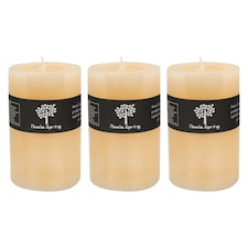Nicola Spring Round Vanilla Pillar Candles - 110 Hours - Cream - Pack of 3 | Cream | Beige