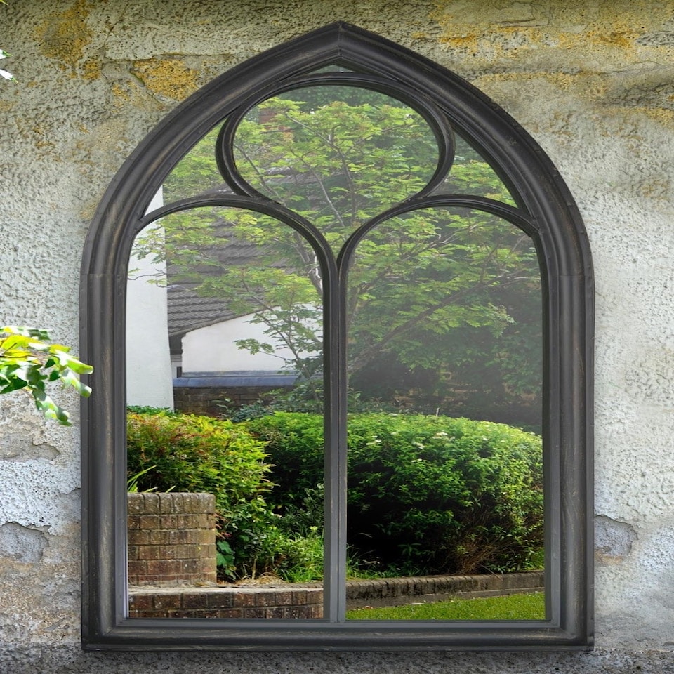 image 1 of New Black Somerley Chapel Arch Garden Mirror 112 x 61 CM Black