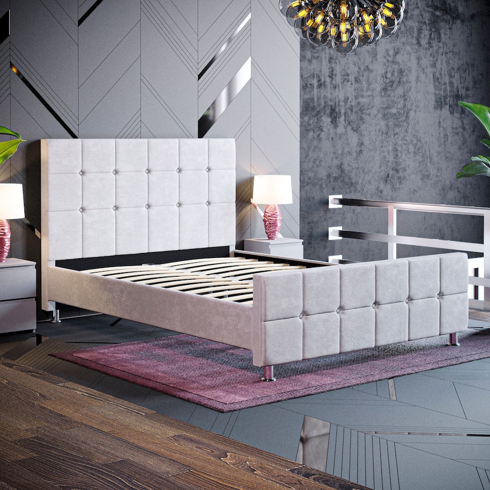 image 1 of Vida Designs Valentina 4ft6 Double Bed Fabric Upholstered, Light Grey Velvet, 135 x 190cm