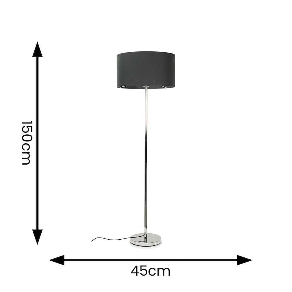 image 1 of ValueLights Silver Floor Lamp with Large Charcoal Grey Shade | Grey