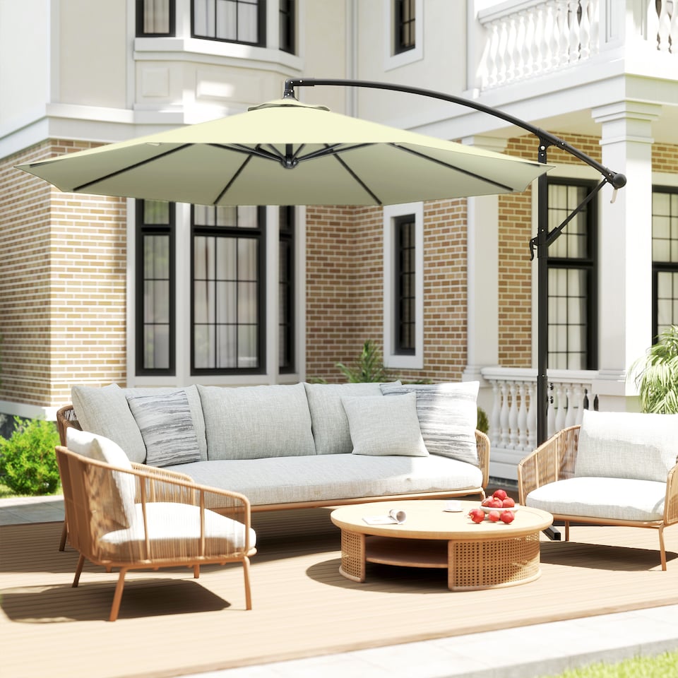 image 1 of Outsunny 3(m) Banana Parasol Cantilever Umbrella Garden | Cream | Beige | 3 m diameter