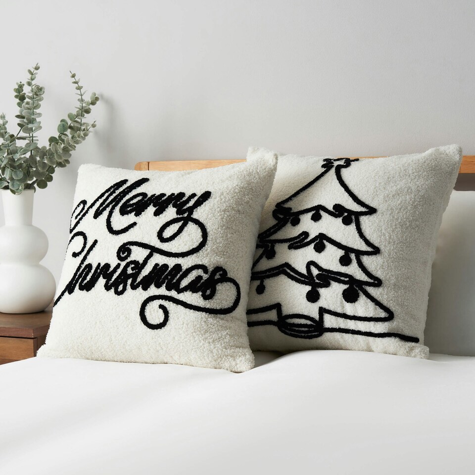 image 1 of BHS Christmas Tree Tufted Cushion, Natural Cream | Black