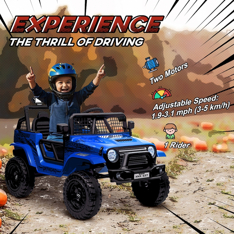 image 1 of AIYAPLAY Electric Car for Kids, 12V Kids Ride On Car with 4 Spring Suspension Wheels, Parental Remote Control, Music Horn LED Lights, Blue