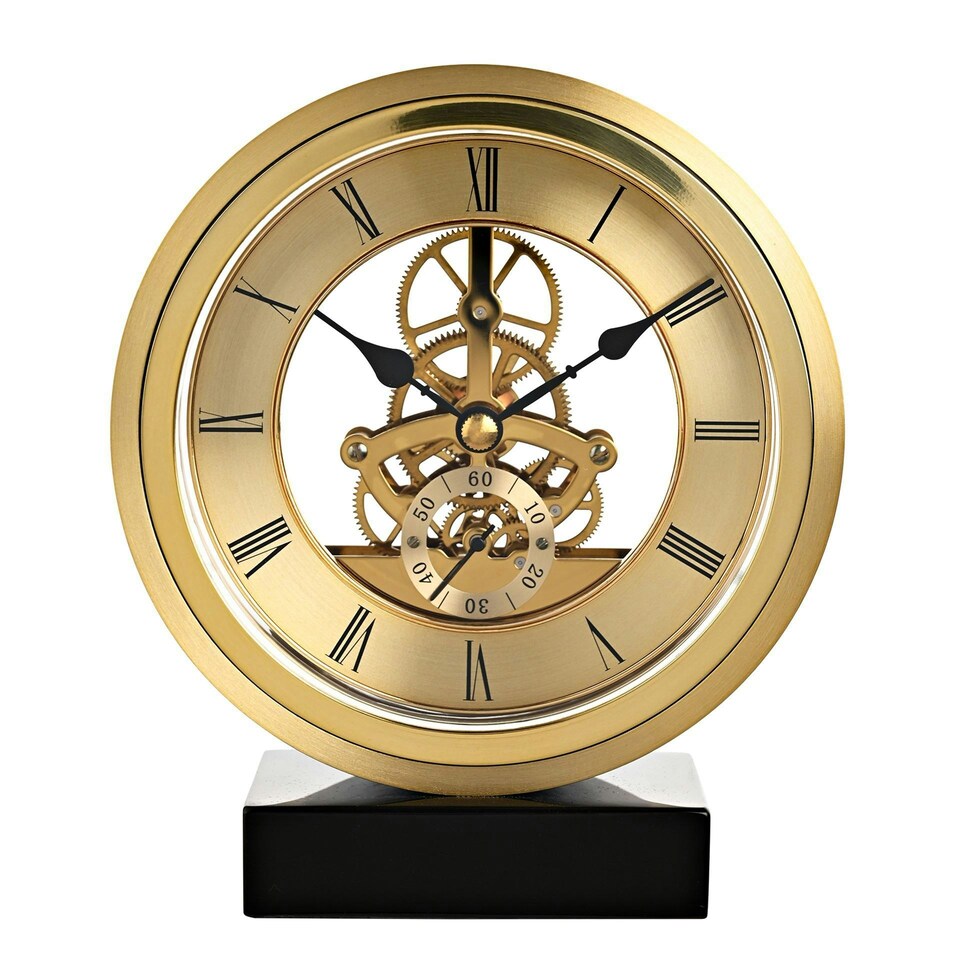 image 1 of Wm.Widdop Round Skeleton Clock on Base Gold