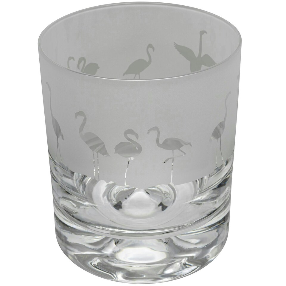 Animo Glass Whisky Tumbler Etched Glass Flamingo