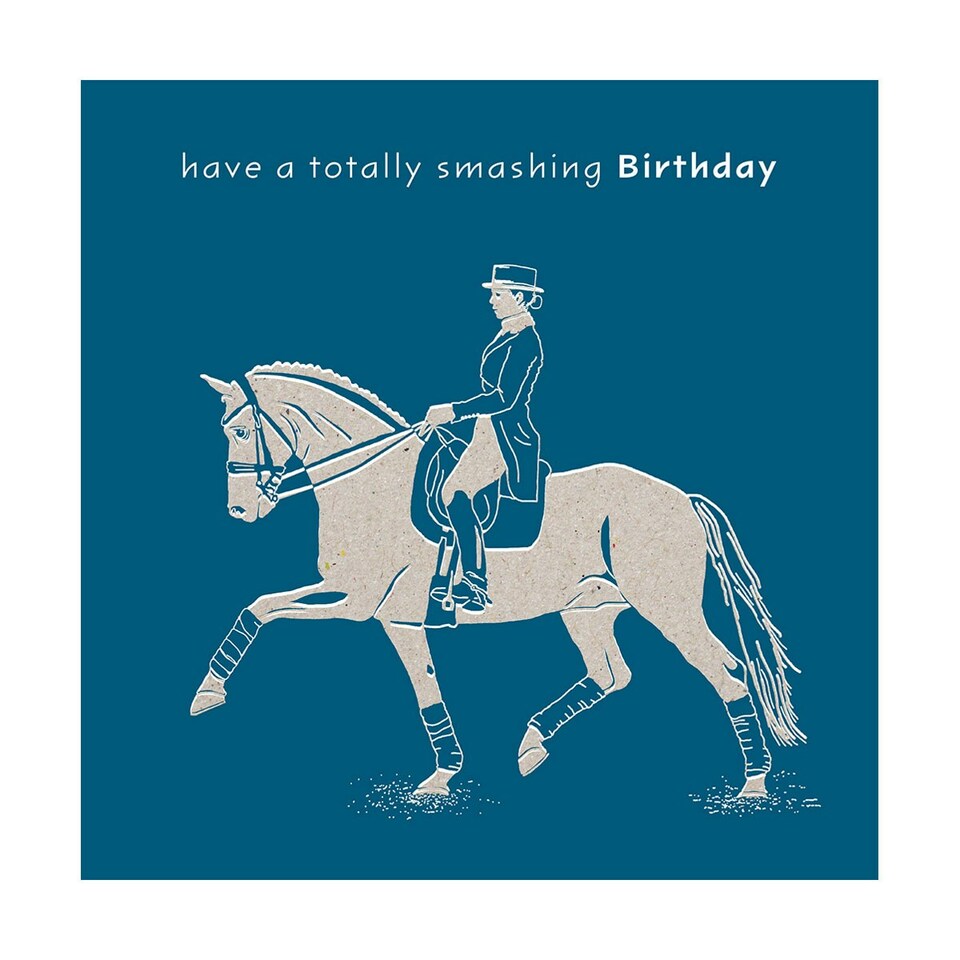 Deckled Edge Colour Block Pony Greetings Card - Smashing Birthday - Horse and Rider (Dark Blue) - One Size