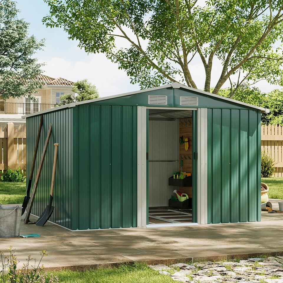 image 1 of Living and Home Large Garden Storage Shed - Green 257 x 259 x 178cm