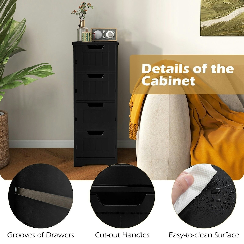 image 1 of COSTWAY Bathroom Storage Cabinet Storage Organizer Black Grey