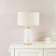 image 2 of ValueLights India Gold Metal and White Confetti Glass Table Lamp with Natural Drum Lampshade