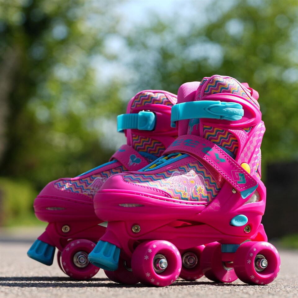 image 1 of The Magic Toy Shop Kids Pink Adjustable Quad Roller Skates Small UK 11 - 1