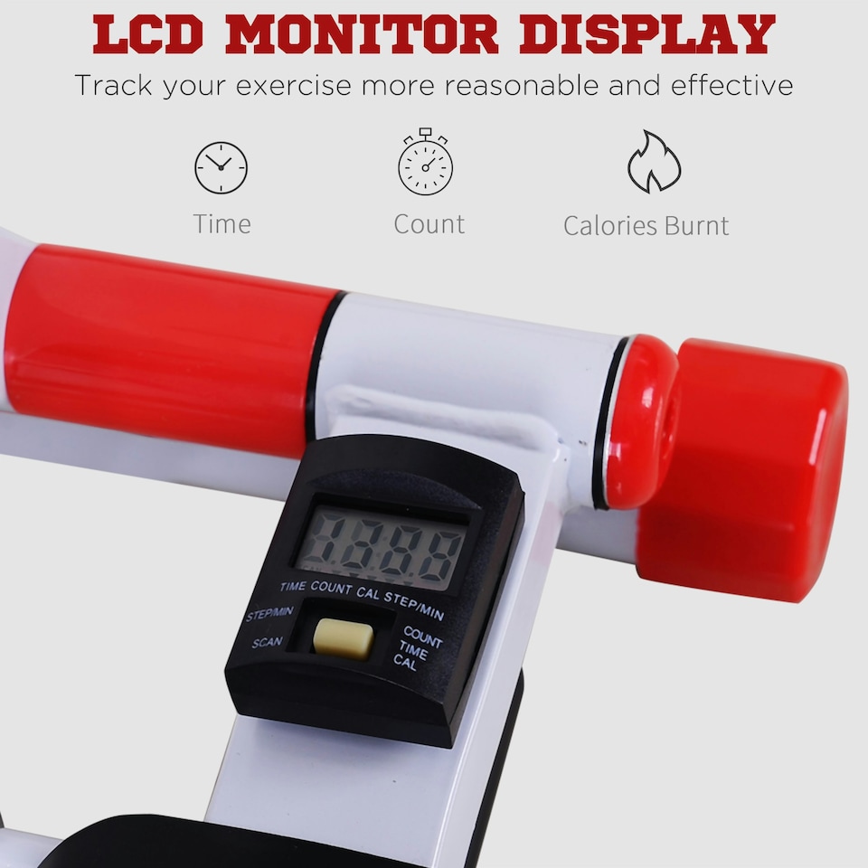 image 1 of HOMCOM Foldable Stepper Adjustable Step Machine w/ Handlebar LCD Display, White