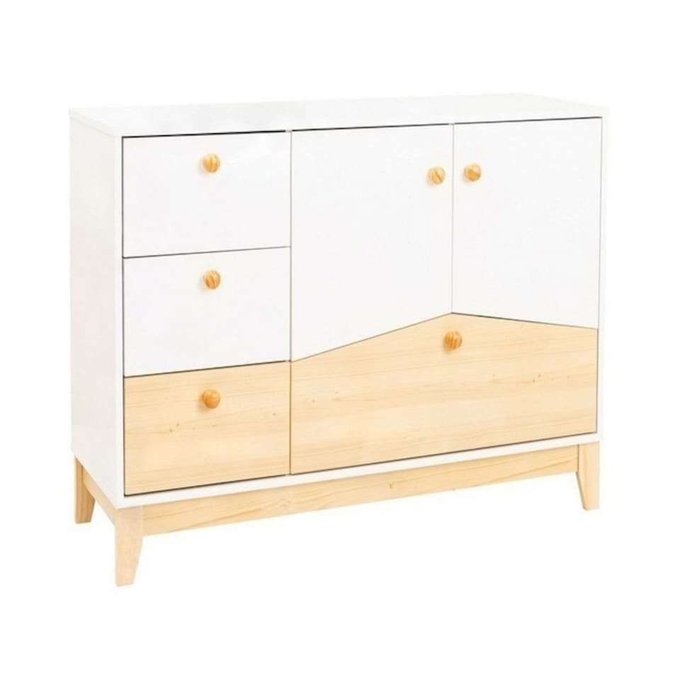 image 1 of Cody 2 Door 4 Drawer Storage Unit - L40.5 x W118 x H80 cm - White/Pine Effect