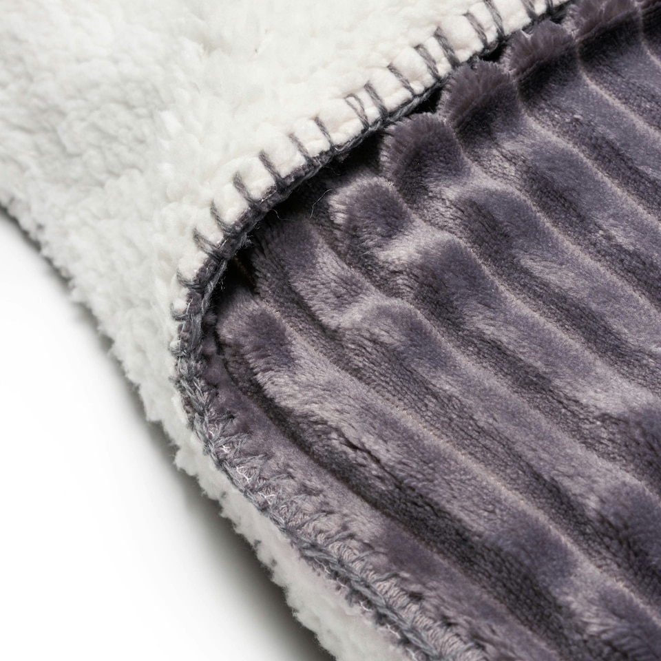 image 1 of BHS Luxury Ribbon Velvet Throw with Sherpa, Grey Grey | Grey