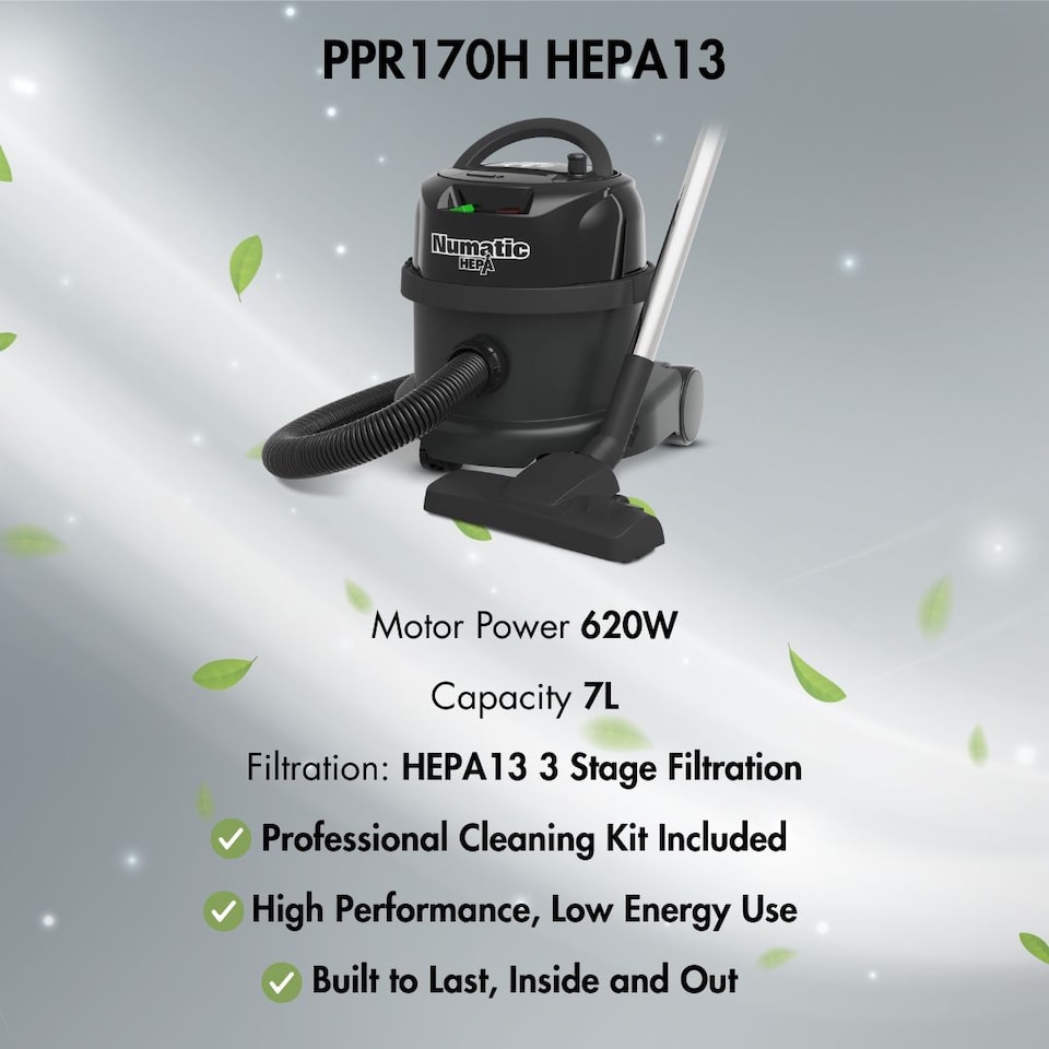 image 1 of Hepa Vacuum Cleaner PPR170H HEPA13 Filtration Dry Cylinder Numatic Henry Hoover - Asthma Pet Allergies + 10 Bags
