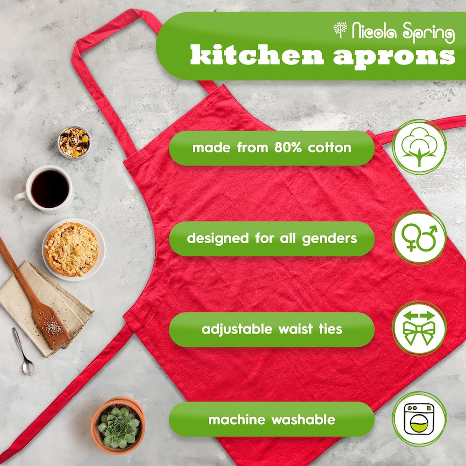 image 1 of Nicola Spring Cotton Kitchen Bib Apron - One Size - Red