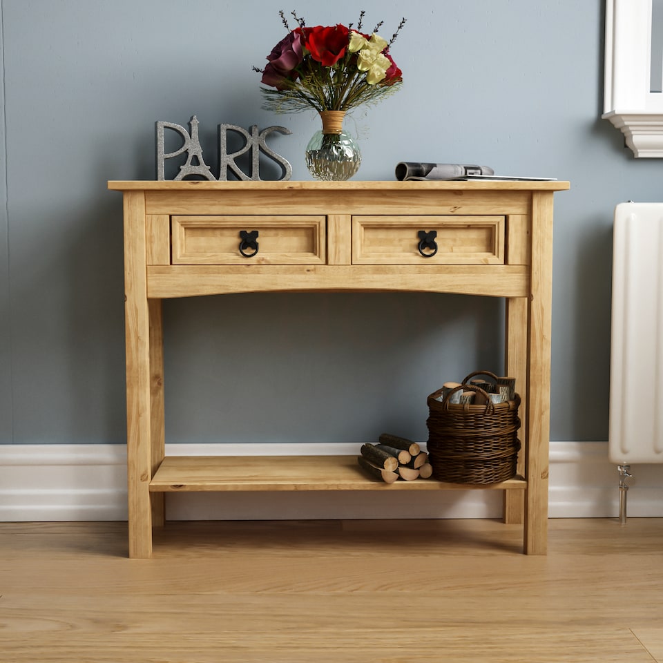 image 1 of Vida Designs Corona 2 Drawer Console Table With Shelf, Solid Pine Wood