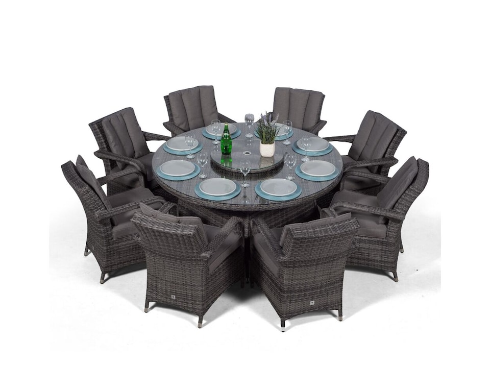 image 1 of Arizona Round 8 Seater Rattan Patio Dining Set | Grey | Grey