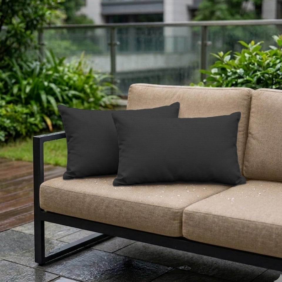 image 1 of Covers&All Sunbrella Lumbar Pillows Set of 2, Rectangle 12 in x 24 in, Canvas Black