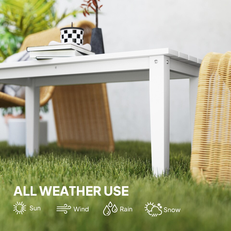 image 1 of Outsunny Outdoor Garden Coffee Table, HDPE All-Weather Rectangular Outdoor Garden Table with Slatted Tabletop for Patio, Balcony, 91 x 44 x 42 cm, White | White | White