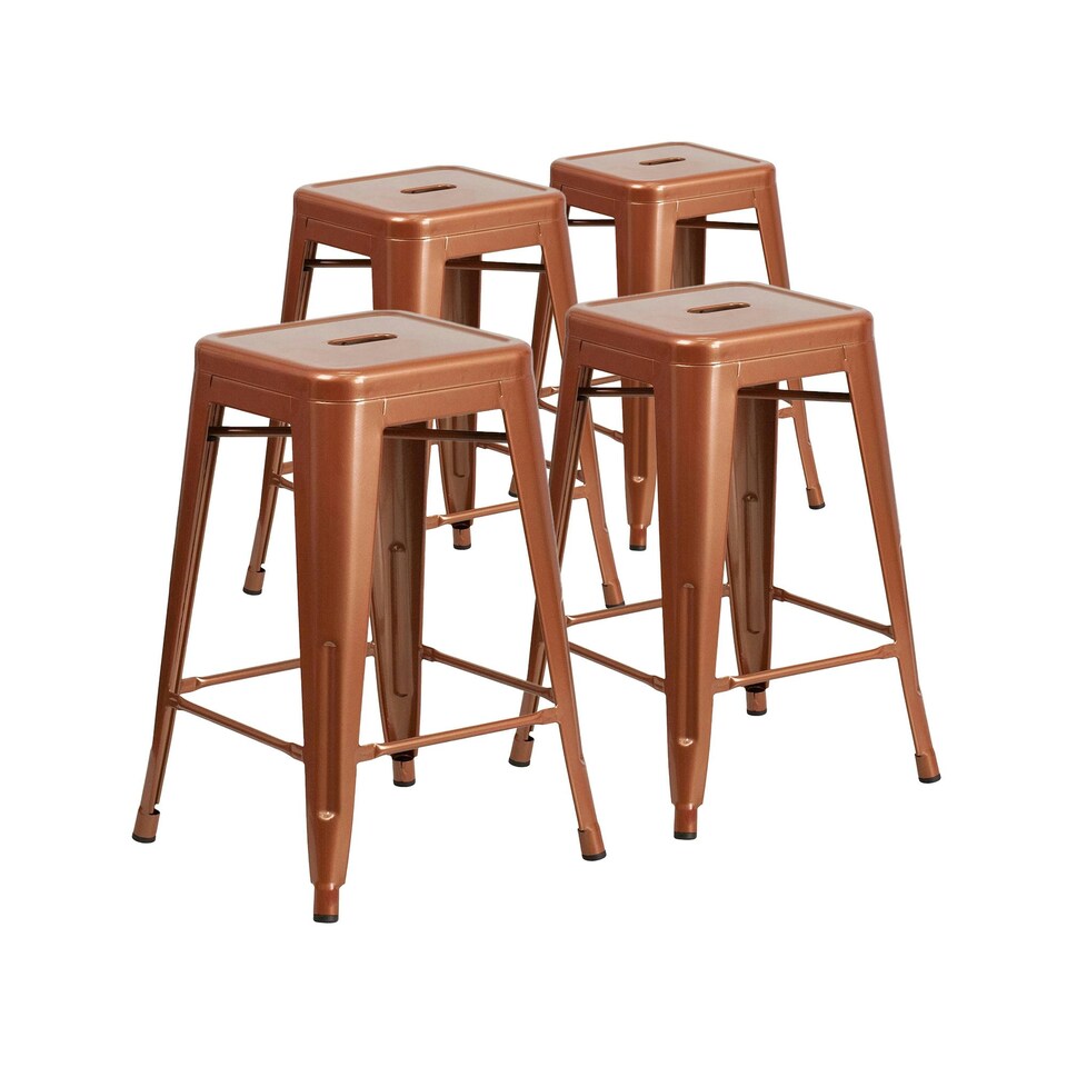 image 1 of Kai 24" Industrial Style Bar Stool Copper - Set of 4 - Modern Metal Counter Height Copper
