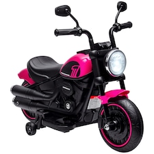HOMCOM 6V Kids Electric Motorbike Ride-Ons Motorcycle with Training Wheels, Light, for Ages 18-36 Months - Pink