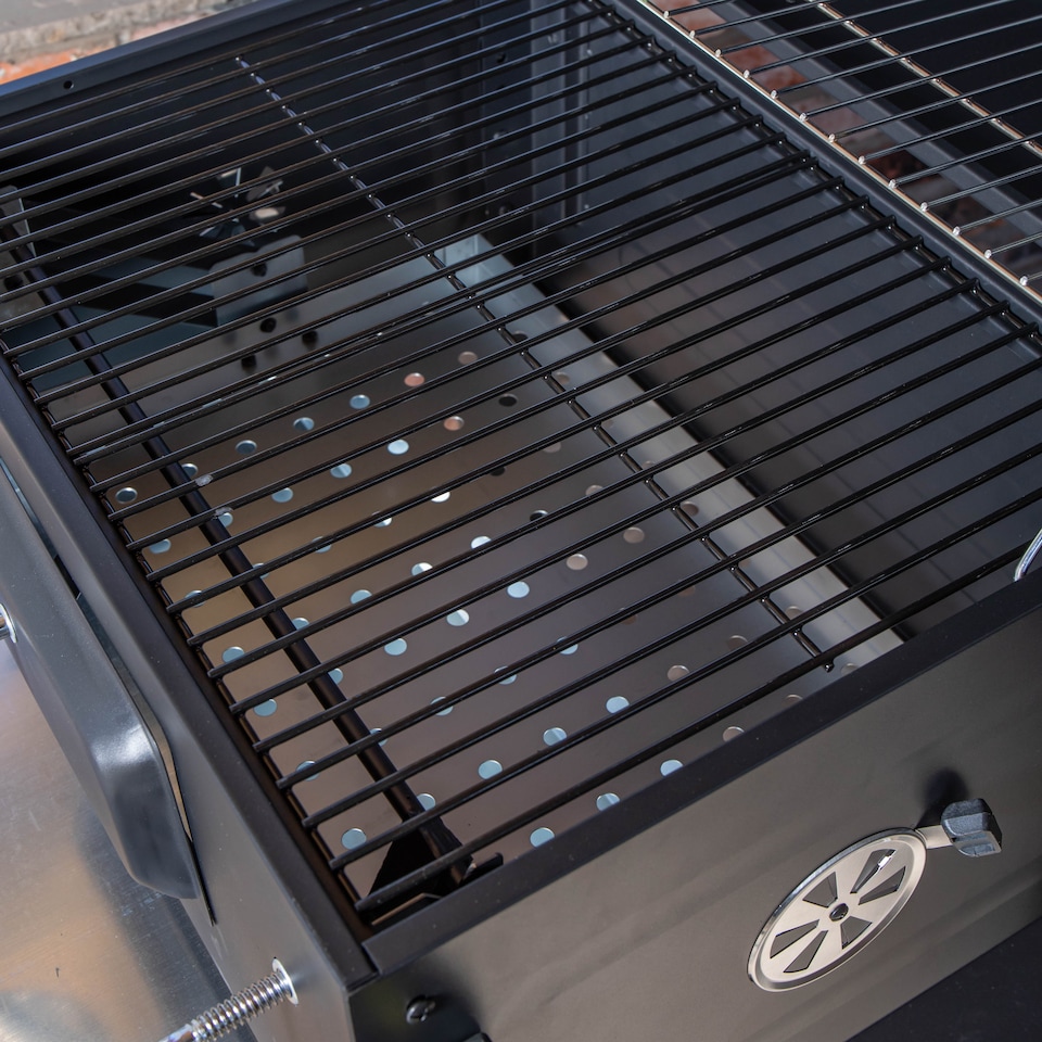 image 1 of Samuel Alexander 115x46x106cm Black Steel Portable Rectangular BBQ Trolley with Thermometer Gauge and Cover